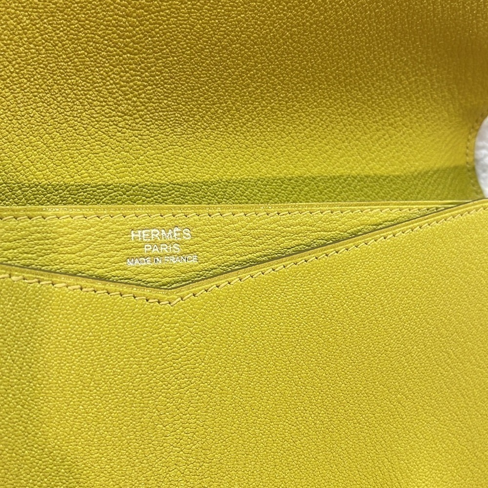 HERMES Faco II Chèvre Mysore Shoulder Bag Clutch Lemon Yellow - Picture 8 of 11